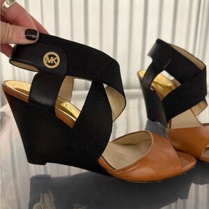 Michael Kors Black and Brown Wedge Sandals